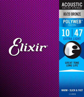 11000 POLYWEB Комплект струн для акустической гитары, Extra Light, бронза 80/20, 10-47, Elixir от магазина Соло в Иркутске