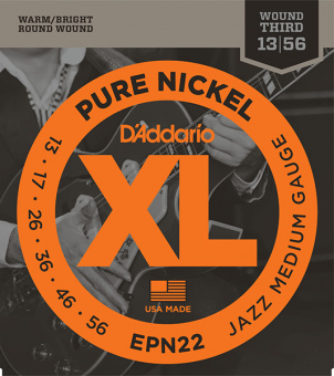 EPN22 XL Pure Nickel Комплект струн для электрогитары, никель, Jazz Medium, 13-56, D'Addario от магазина Соло в Иркутске