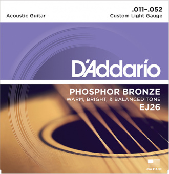 EJ26 PHOSPHOR BRONZE Струны для акустической гитары фосфорная бронза Custom Light 11-52 D`Addario от магазина Соло в Иркутске