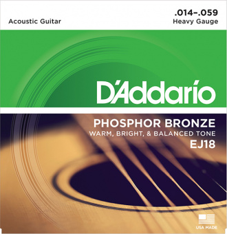 EJ18 Phosphor Bronze Комплект струн для акустической гитары, фосфорная бронза, 14-59, D'Addario от магазина Соло в Иркутске