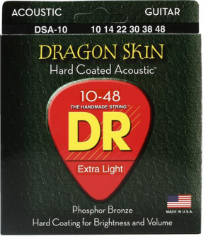 DSA-10 Dragon Skin Комплект струн для акустической гитары, фосфорная бронза, с покрытием, 10-48, DR от магазина Соло в Иркутске