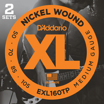 EXL160TP Nickel Wound Струны для бас-гитары, Medium, 50-105, 2 комплекта, Long Scale, D'Addario от магазина Соло в Иркутске