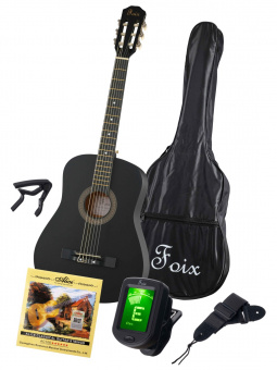 FCG-2038CAP-BK-MAT Классическая гитара с чехлом, ремнем, тюнером, черная матовая, Foix от магазина Соло в Иркутске