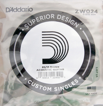 ZW024 Отдельная струна для акустической гитары, бронза 85/15, 024, D'Addario от магазина Соло в Иркутске