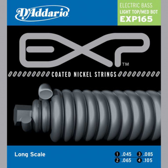 EXP165 Coated Комплект струн для бас-гитары, Light Top/Medium Bottom, 45-105, Long Scale, D'Addario от магазина Соло в Иркутске