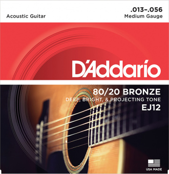 EJ12 BRONZE 80/20 Струны для акустической гитары бронза Medium 13-56 D`Addario от магазина Соло в Иркутске