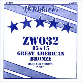 ZW032 Отдельная струна для акустической гитары, бронза 85/15, 032, D'Addario от магазина Соло в Иркутске