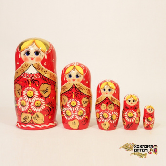 LHM10128 Матрешка "Ромашка красная" 5 кукольная, Хохлома от магазина Соло в Иркутске