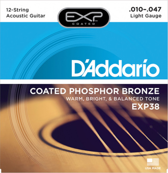 EXP38 Coated Phosphor Bronze Комплект струн для 12-струнной гитары, ф/б, Light, 10-47, D'Addario от магазина Соло в Иркутске