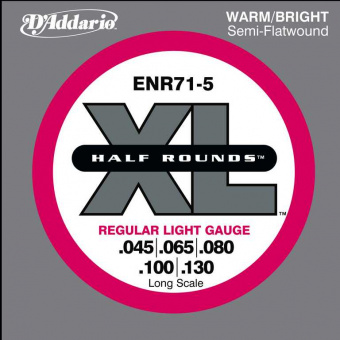 ENR71-5 Half Rounds Комплект струн для 5-струнной бас-гитары, Regular Light, 45-130, D'Addario от магазина Соло в Иркутске